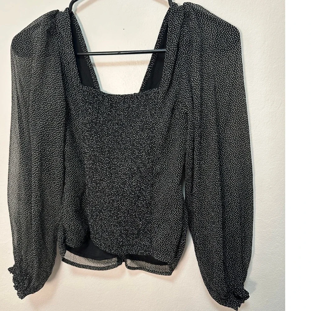 Abercrombie Fitch‎ Black White Polka Dot Ruched V Neck Long Sleeve Crop Top